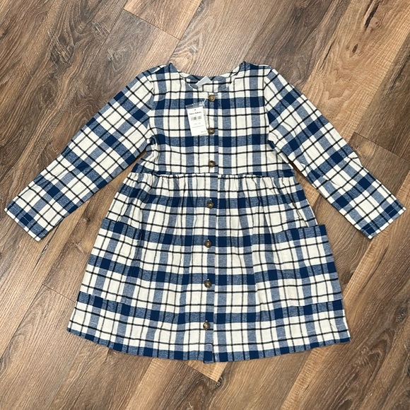 Hanna Anderson 100% cotton Flannel style plaid Dress blue/blk size 120cm/us 6-7 - Picture 1 of 12